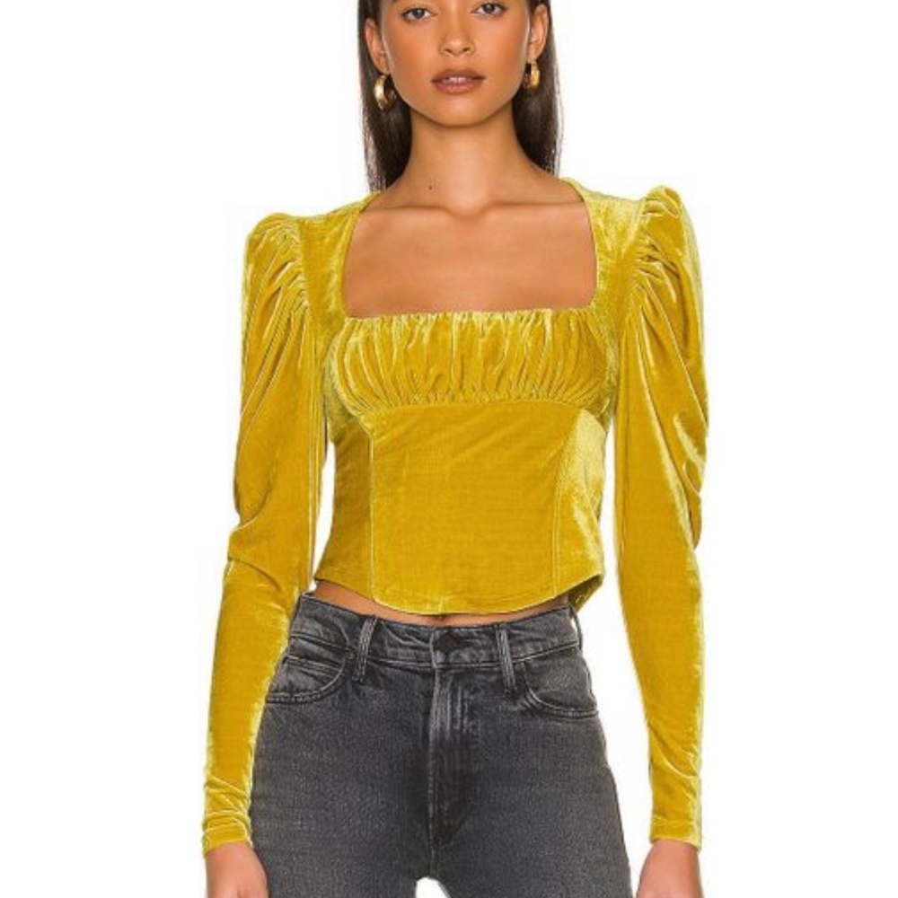 Free People Corset Blouse - velvet yellow